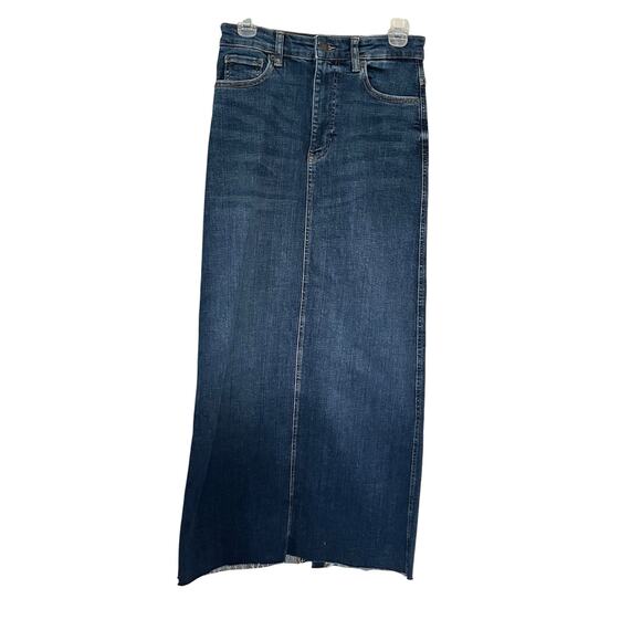 Zara Dresses & Skirts - Zara Women’s Stretch Denim Maxi Skirt Blue Dark Wash Raw Hem Size S